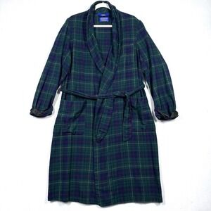 Pendleton‎ Wool Robe Mens Medium Black Watch Tartan Plaid Belted Patch Pockets